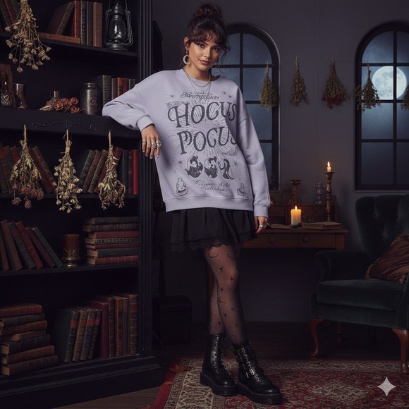 DISNEY Hocus Pocus Sanderson Sisters Apothecary Lavender Sweatshirt Medium - Picture 4 of 8